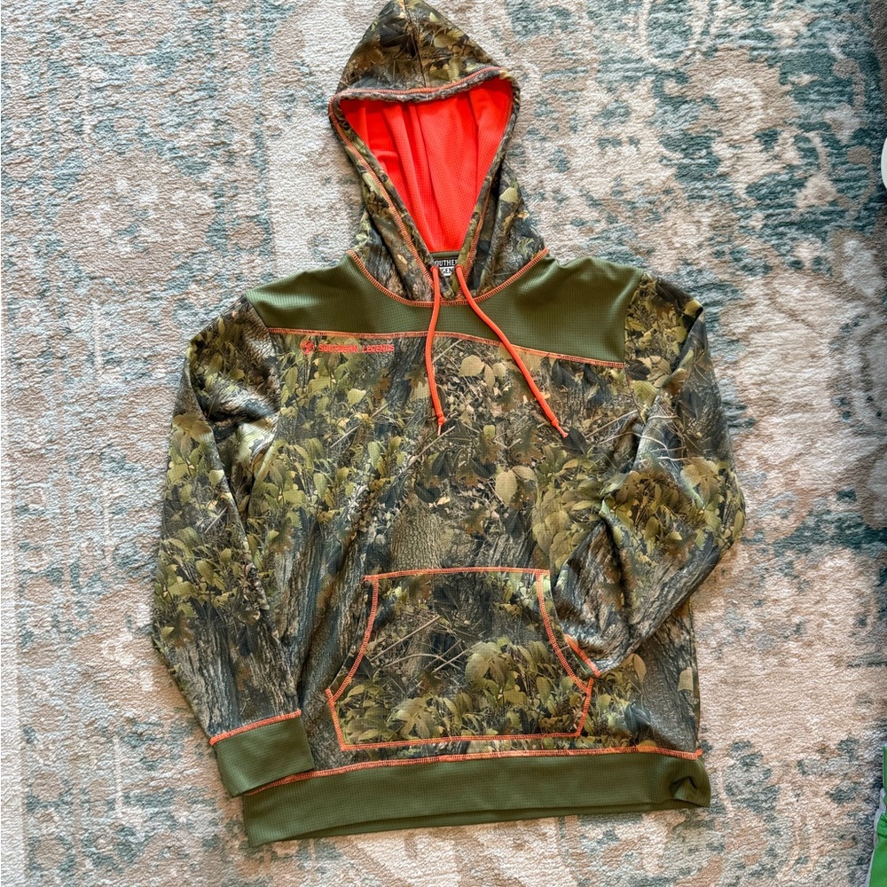 Camouflage Hoodie with Orange Accents